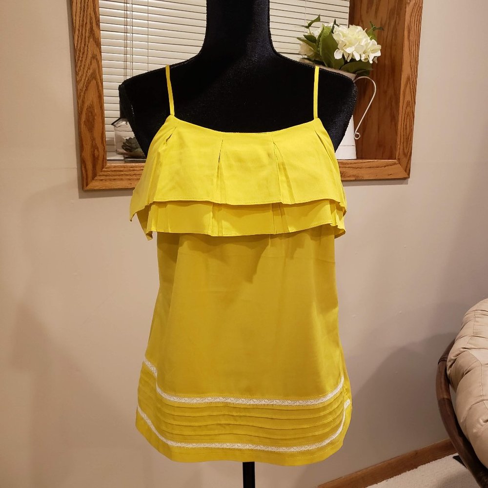 Banana Republic Yellow Tank Top with Ruffles Size 10